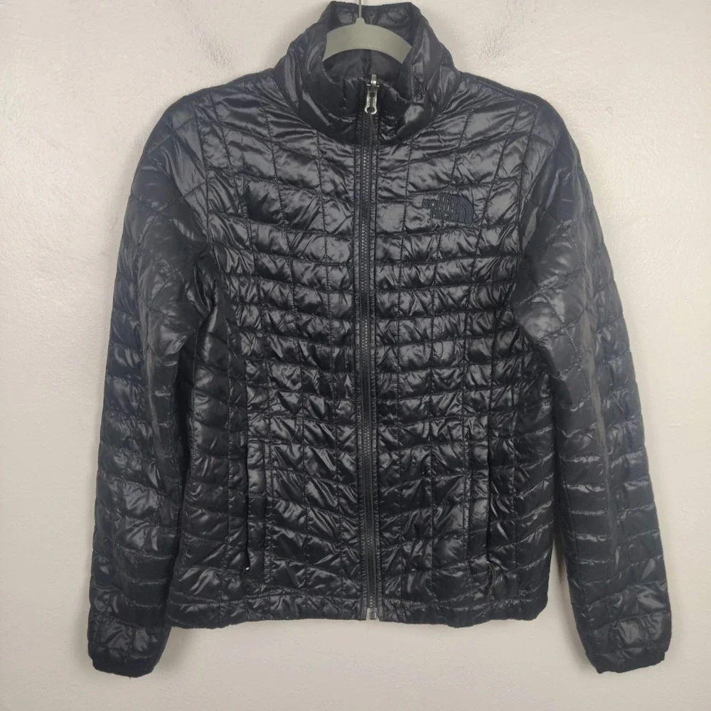 The North Face Thermoball Jacket Womens Small Black Quilted Puffer Full‎ Zip